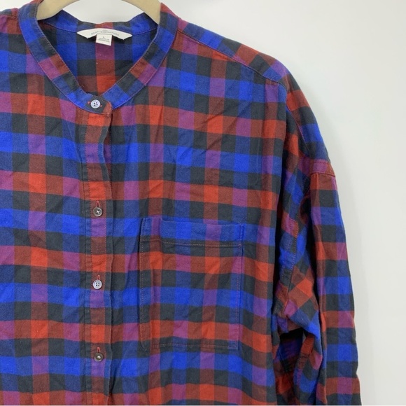 LL Bean Signature Women Size Large Shirt Button Down Top Flannel Plaid Blue Red - Picture 3 of 8